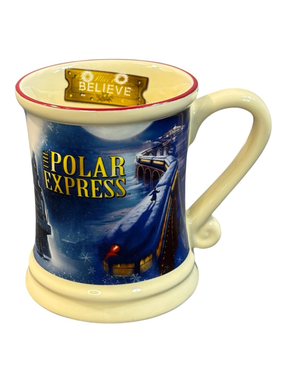 The Polar Express Raised 3D "BELIEVE Ticket Inside" Mug Coffee Cup Christmas